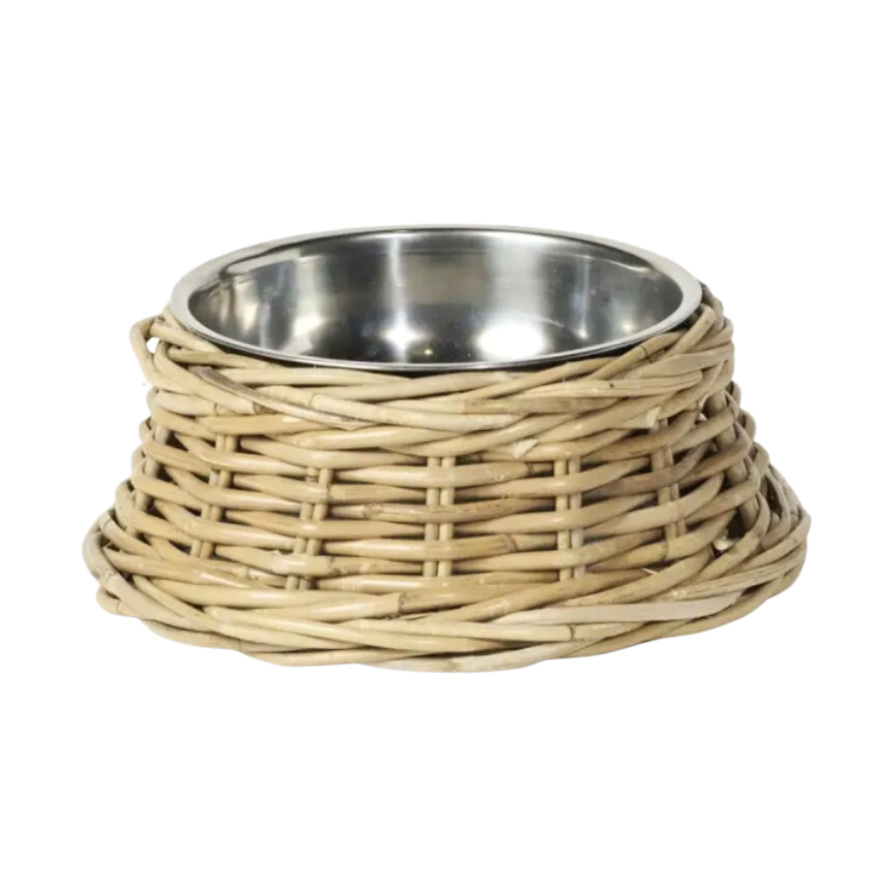 Rattan Pet Bowl with Stainless Steel Bowl