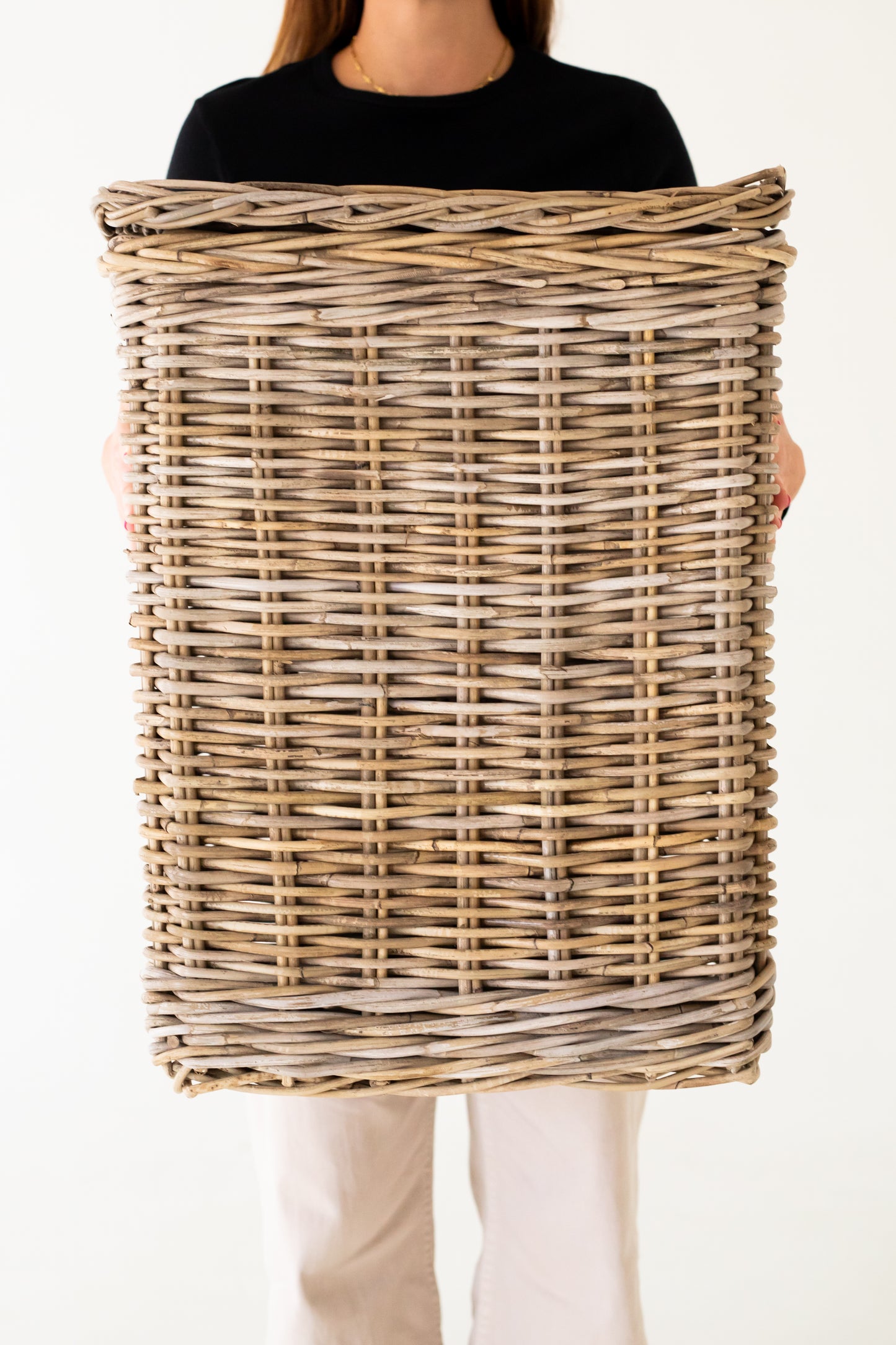 Large Rattan Tall Rectangular Laundry Basket
