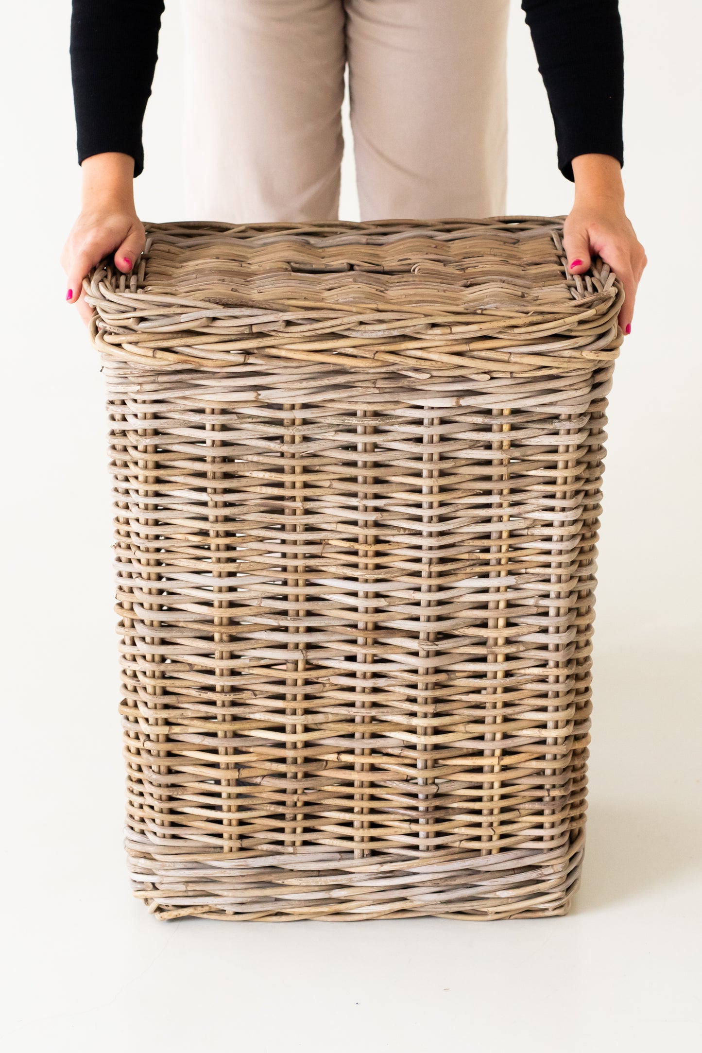 Large Rattan Tall Rectangular Laundry Basket
