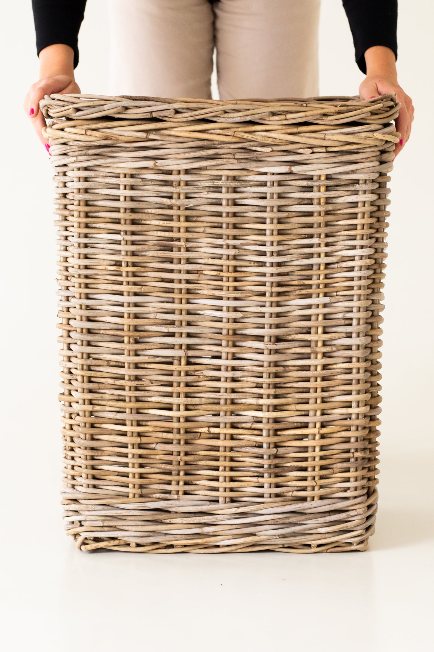 Large Rattan Tall Rectangular Laundry Basket