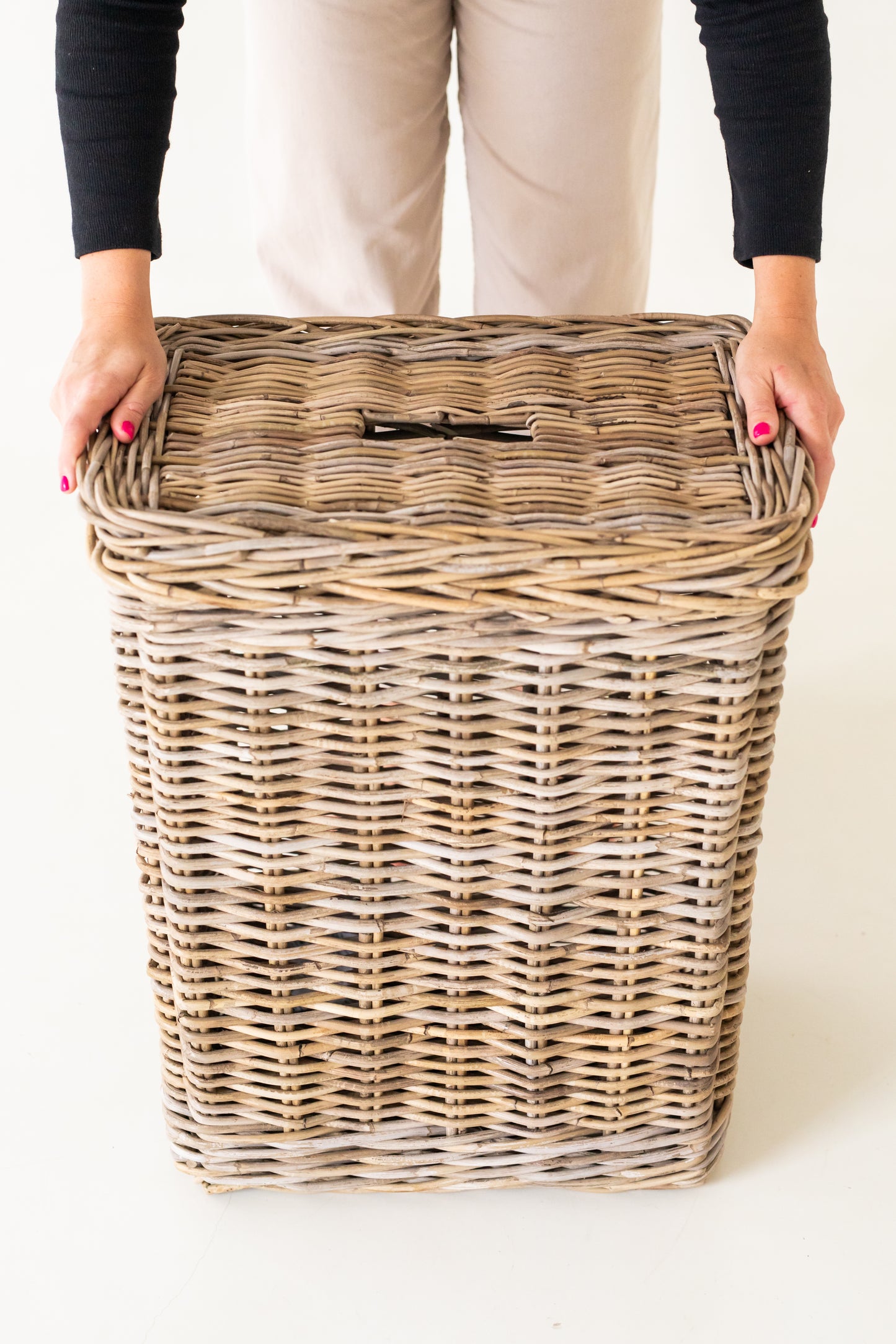 Large Rattan Tall Rectangular Laundry Basket