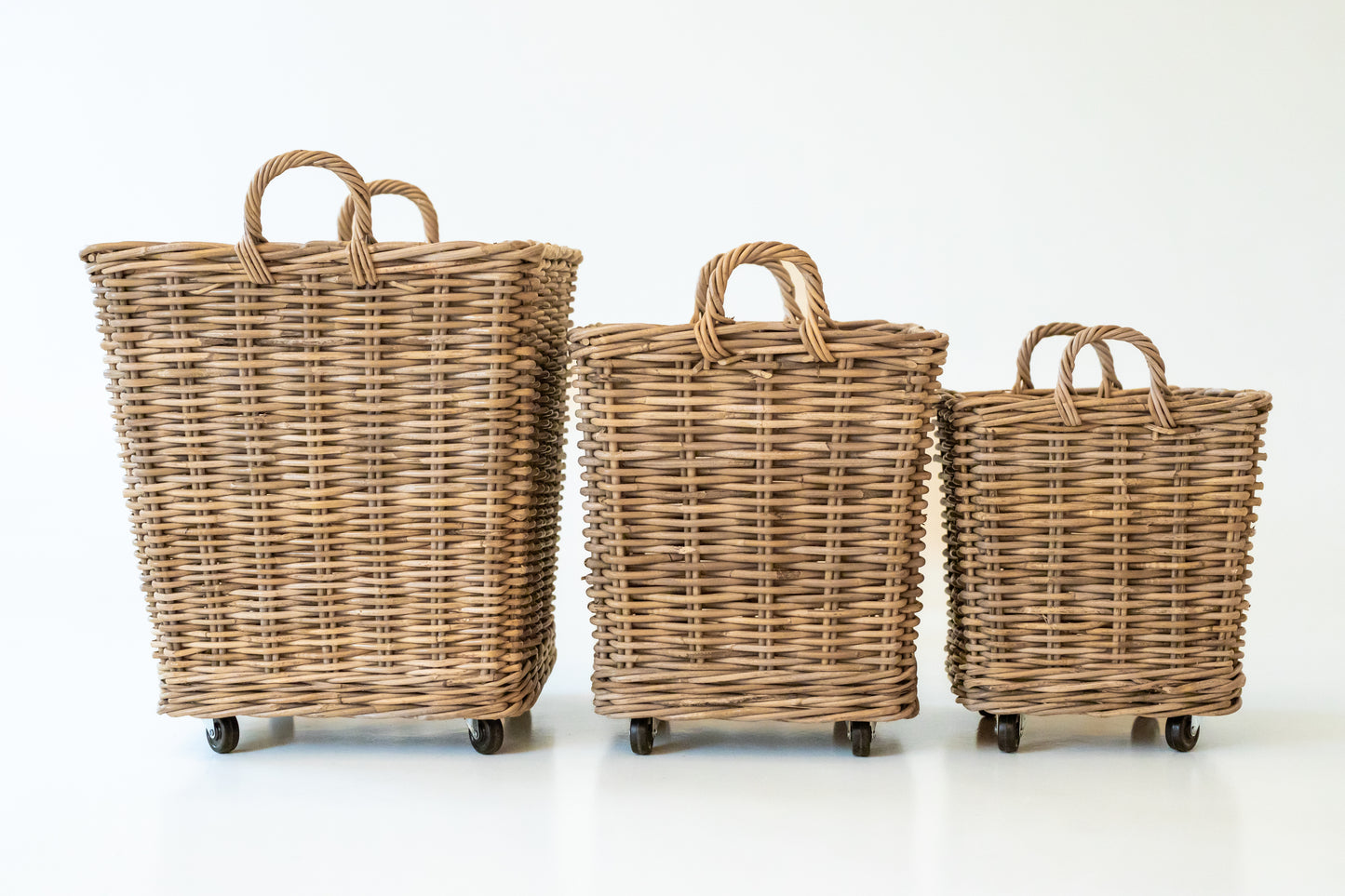 Rattan Square Kubu Grey Storage Baskets on Wheels