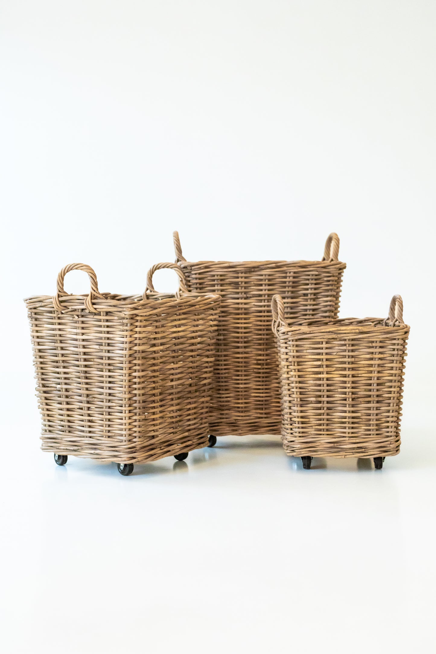 Rattan Square Kubu Grey Storage Baskets on Wheels