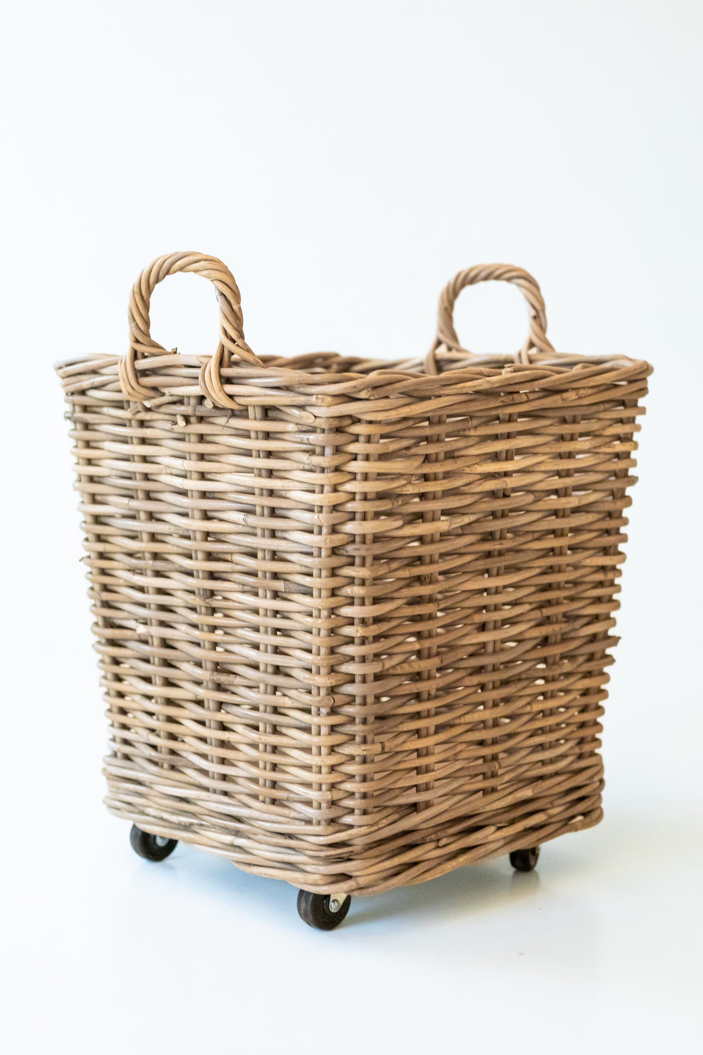 Rattan Square Kubu Grey Storage Baskets on Wheels