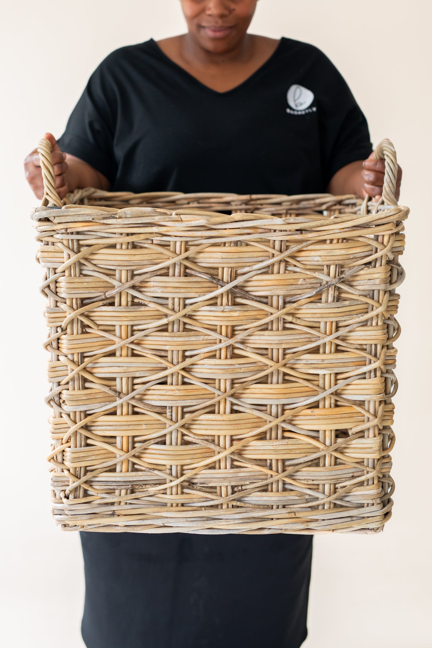 Rattan Square Basket Kubu Grey X Weave
