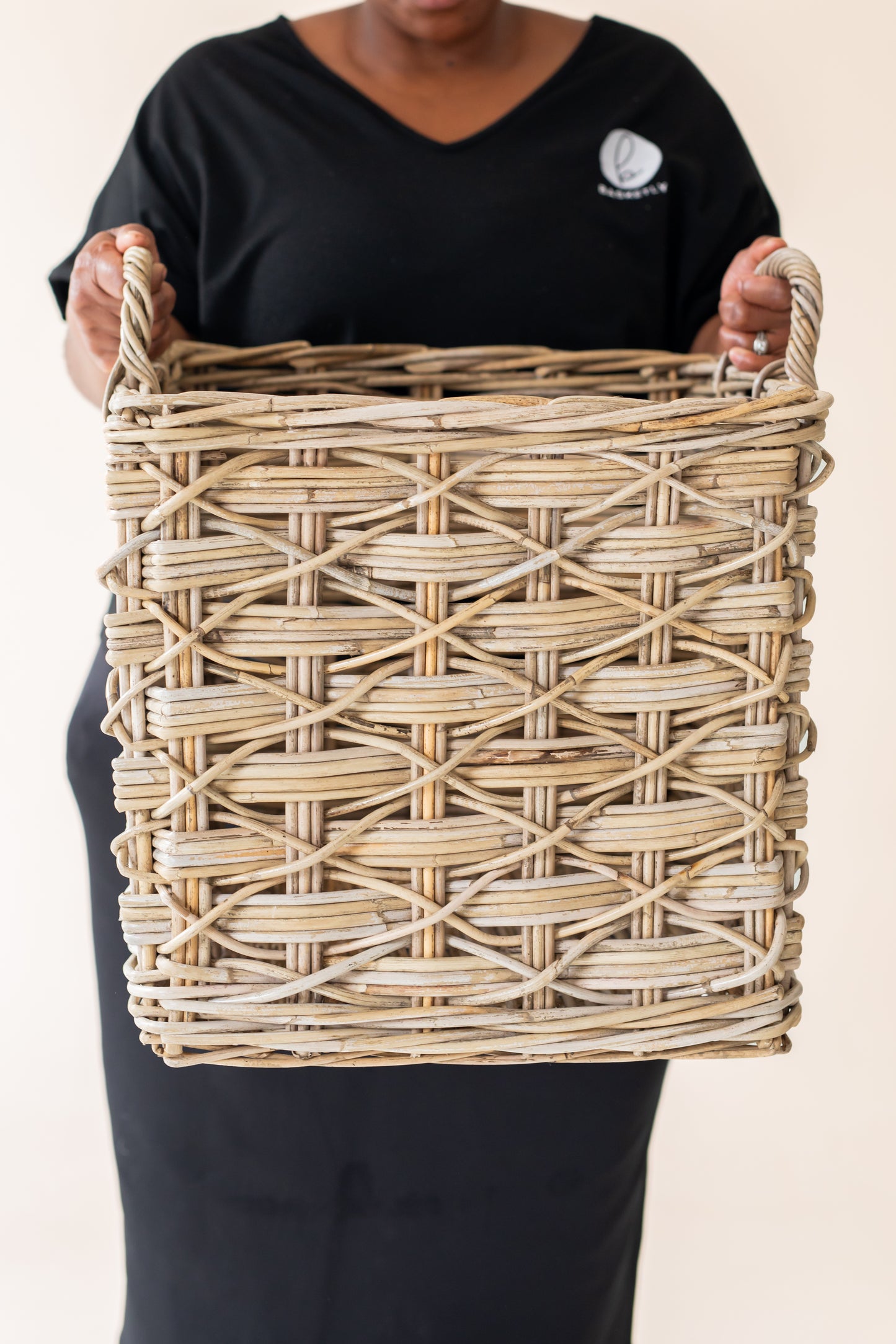 Rattan Square Basket Kubu Grey X Weave