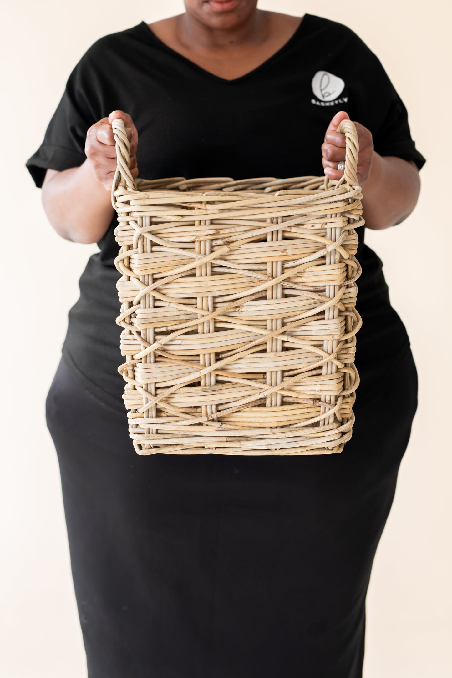 Rattan Square Basket Kubu Grey X Weave