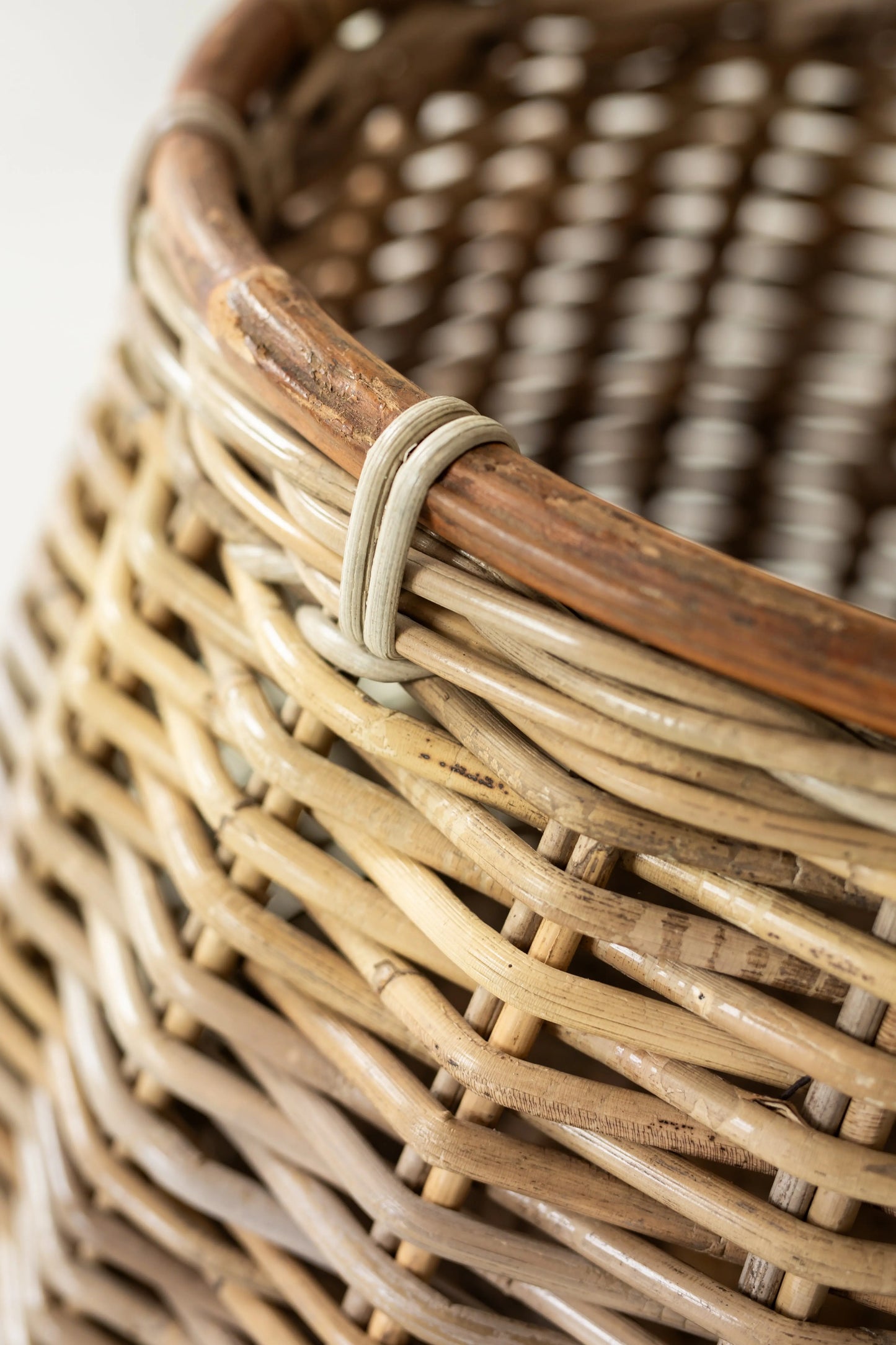 Rattan Round Storage Basket with Bamboo Edge Basketly