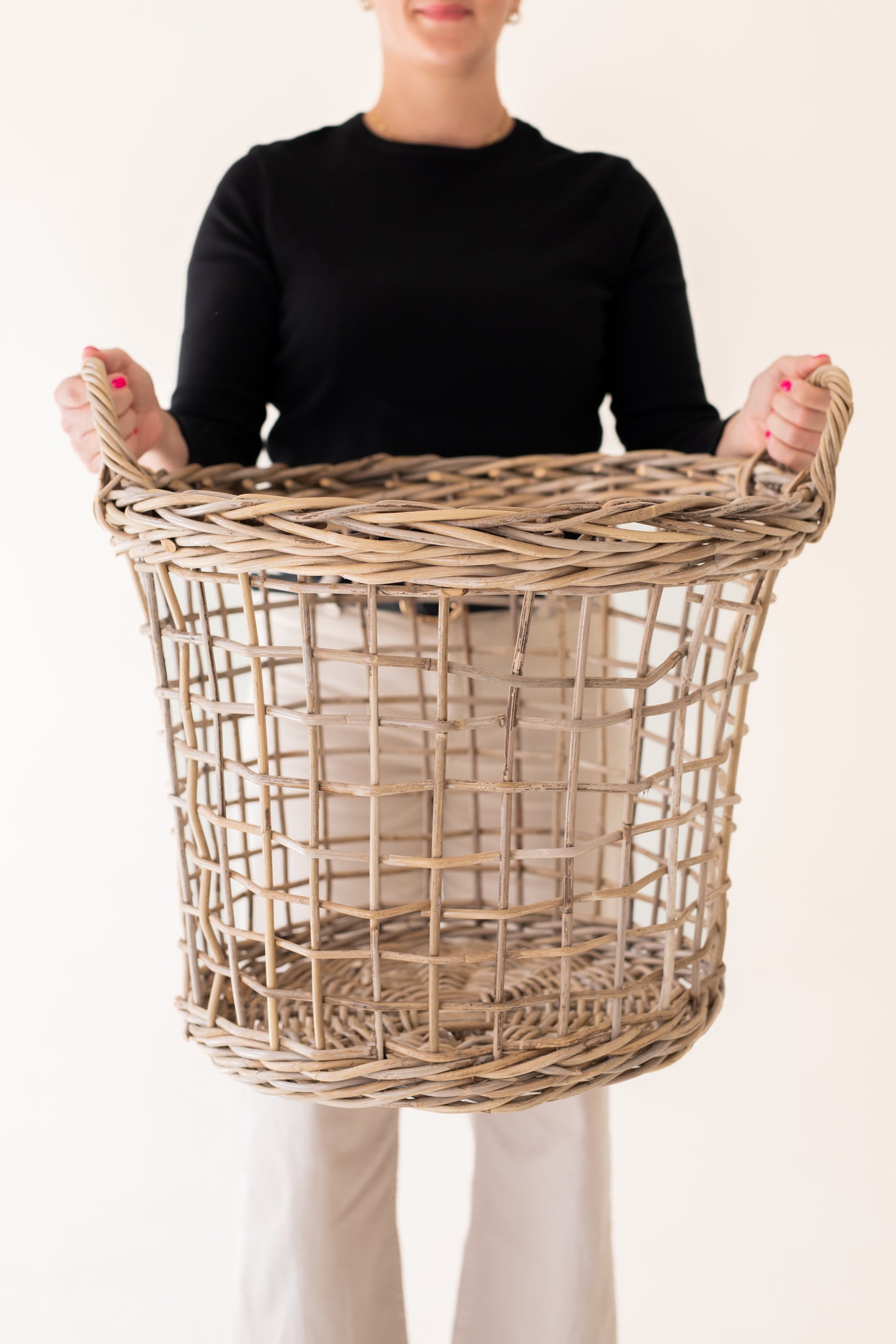 Rattan Open Weave Round Tapered Basket Kubu Grey