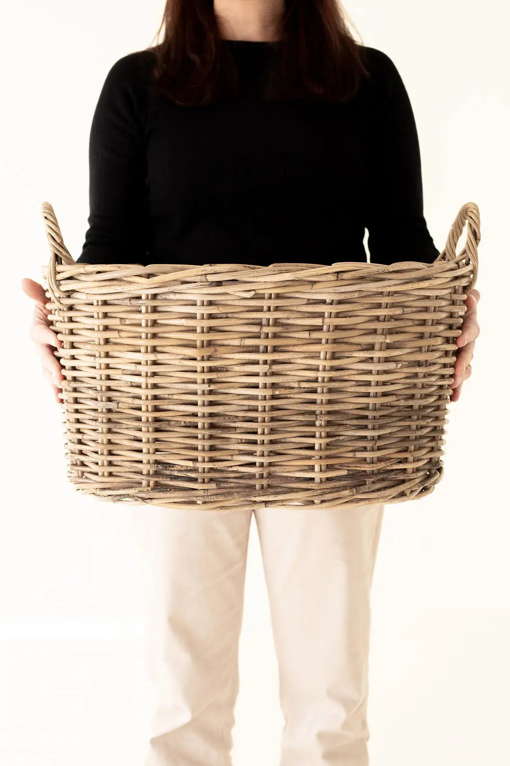 Rattan Oval Storage Basket with Handles Basketly