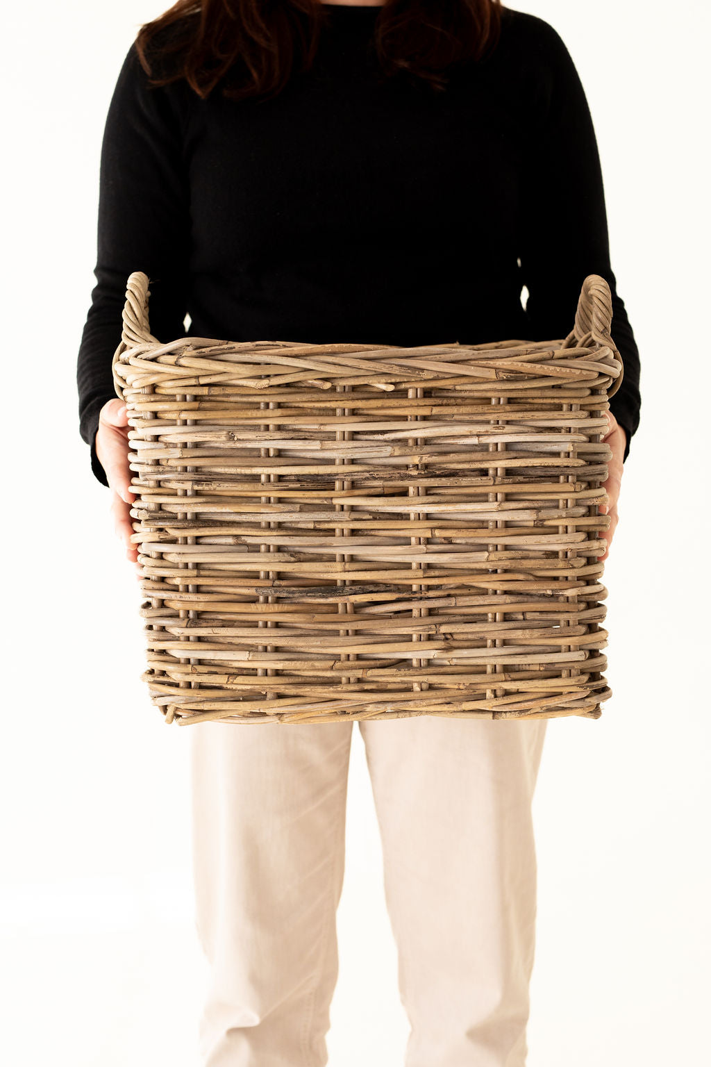 Rattan Rectangular Storage Basket with Handles