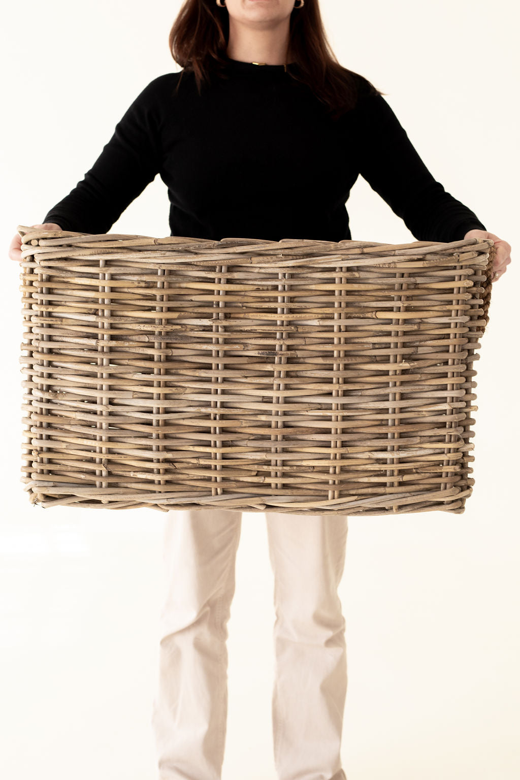 Rattan Rectangular Basket with Rope Handles
