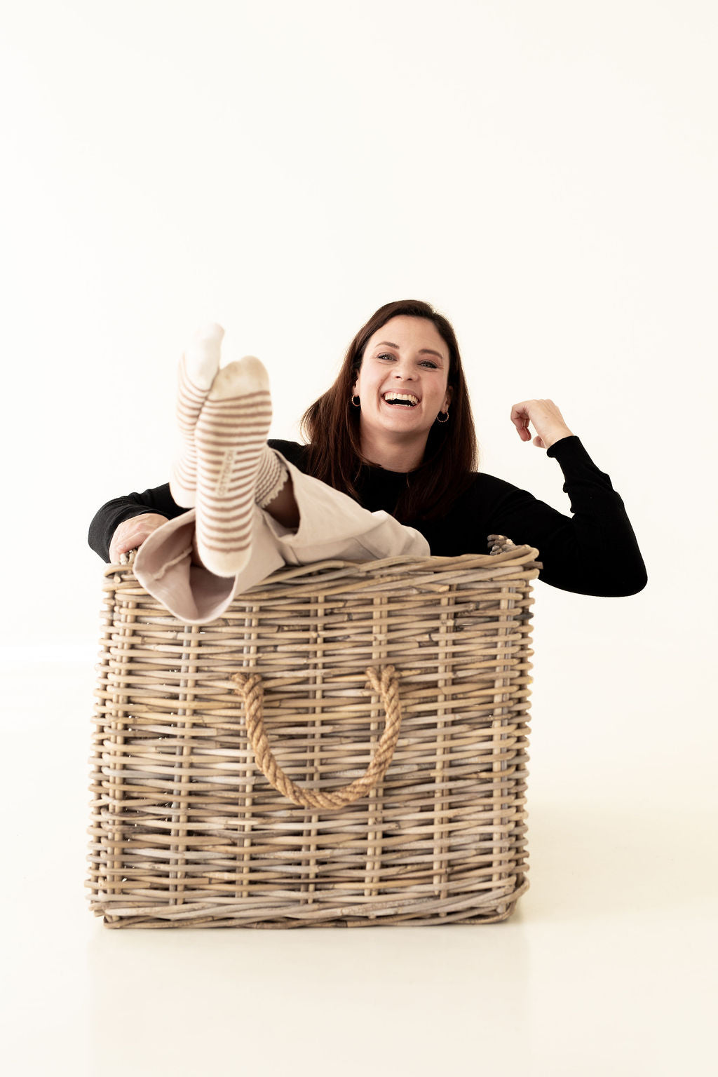 Rattan Rectangular Basket with Rope Handles
