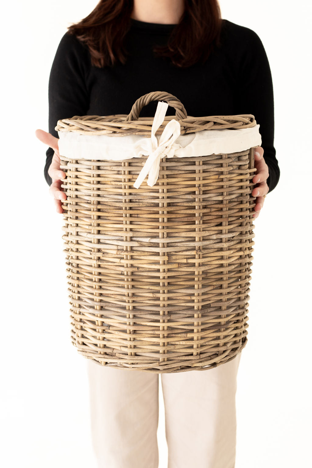 Rattan Laundry Basket with Lid and Linen Inner Bag