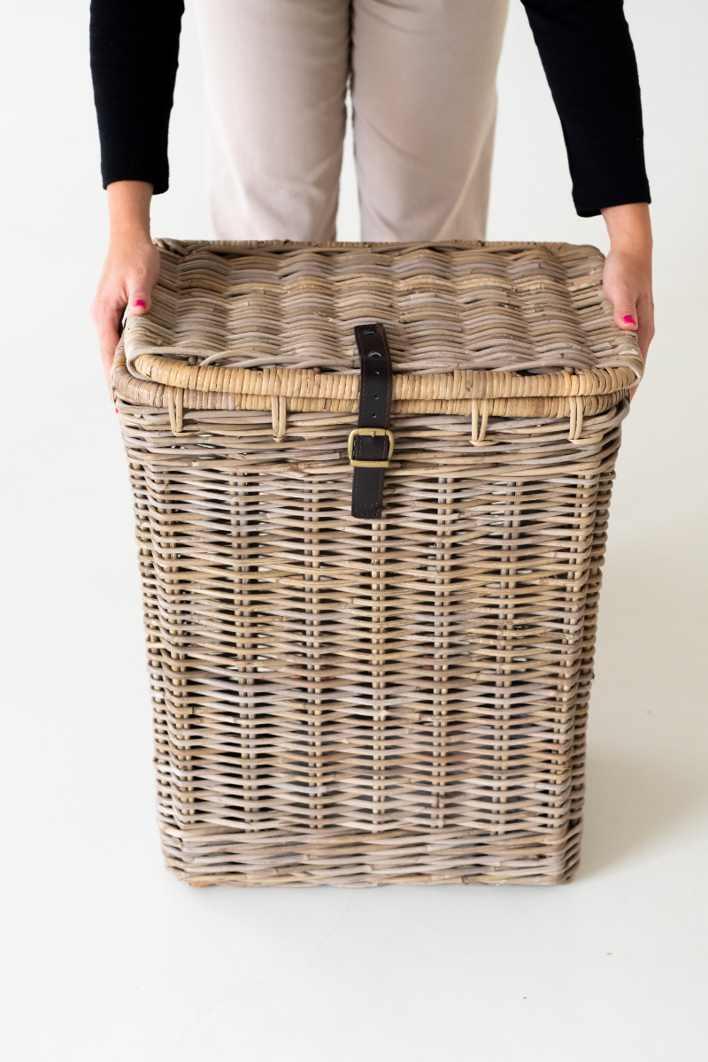 Rattan Rectangle Laundry with Leather Strap - Basket