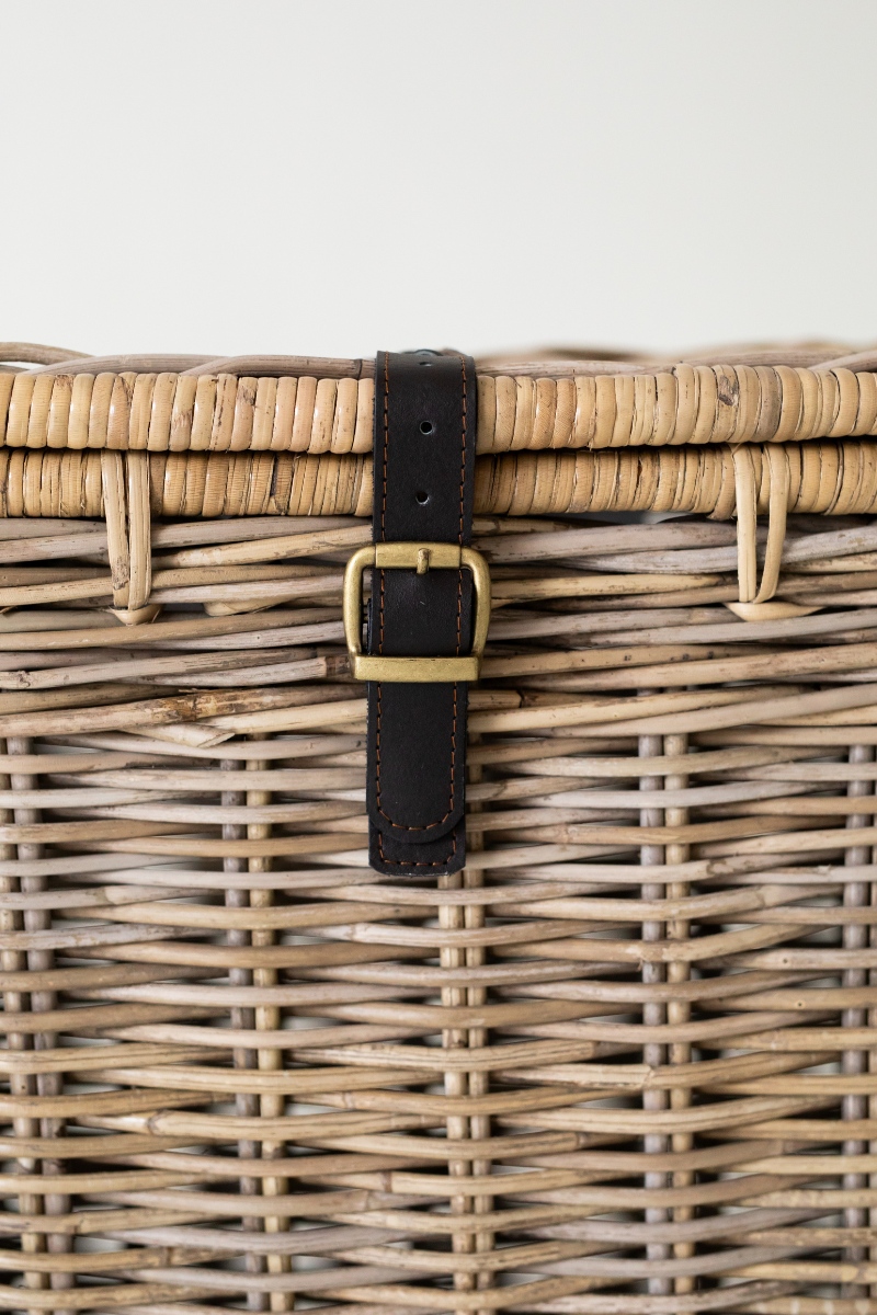Rattan Rectangle Laundry with Leather Strap - Basket