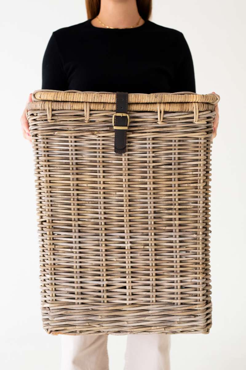 Rattan Rectangle Laundry with Leather Strap - Basket