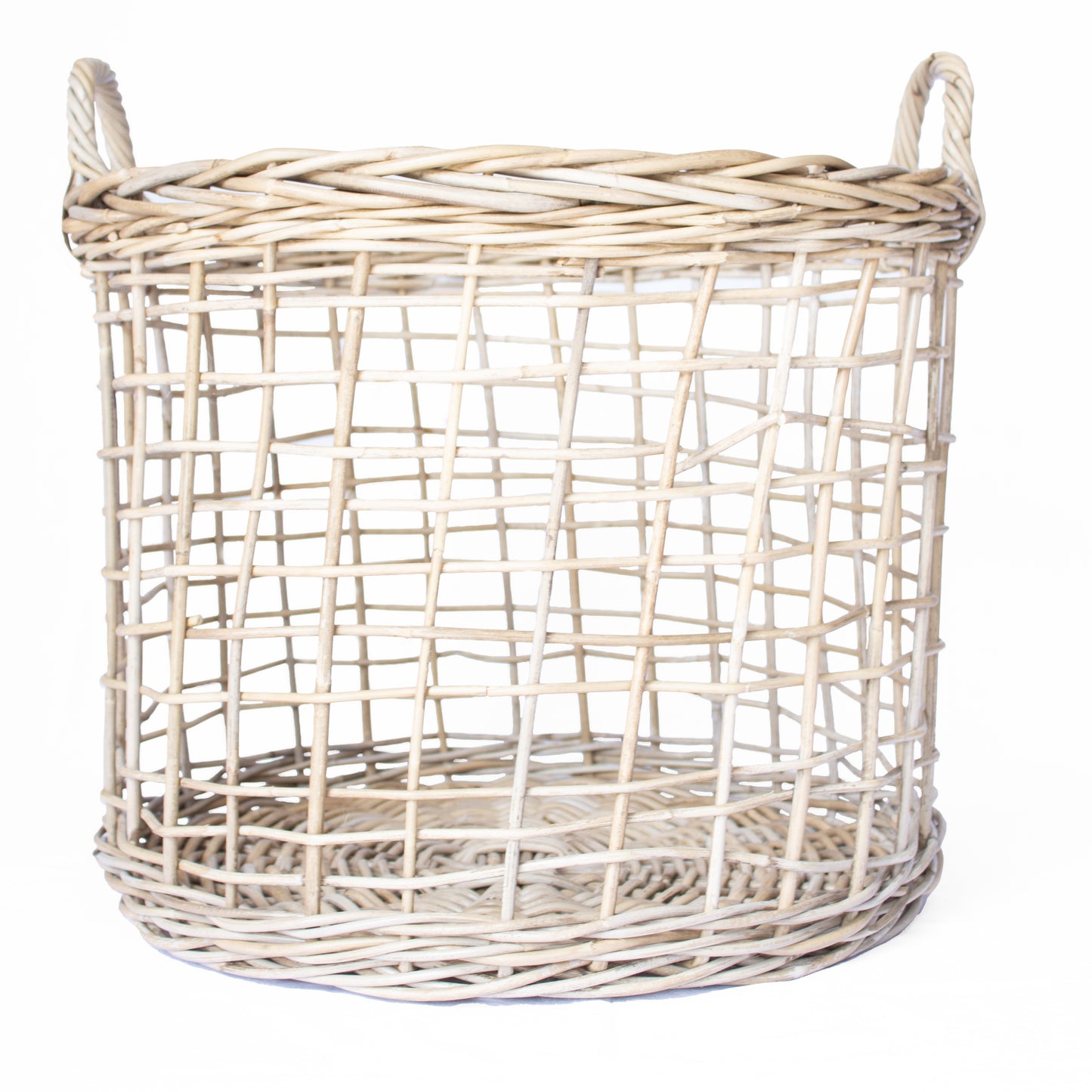 Rattan Open Weave Round Basket Kubu Grey