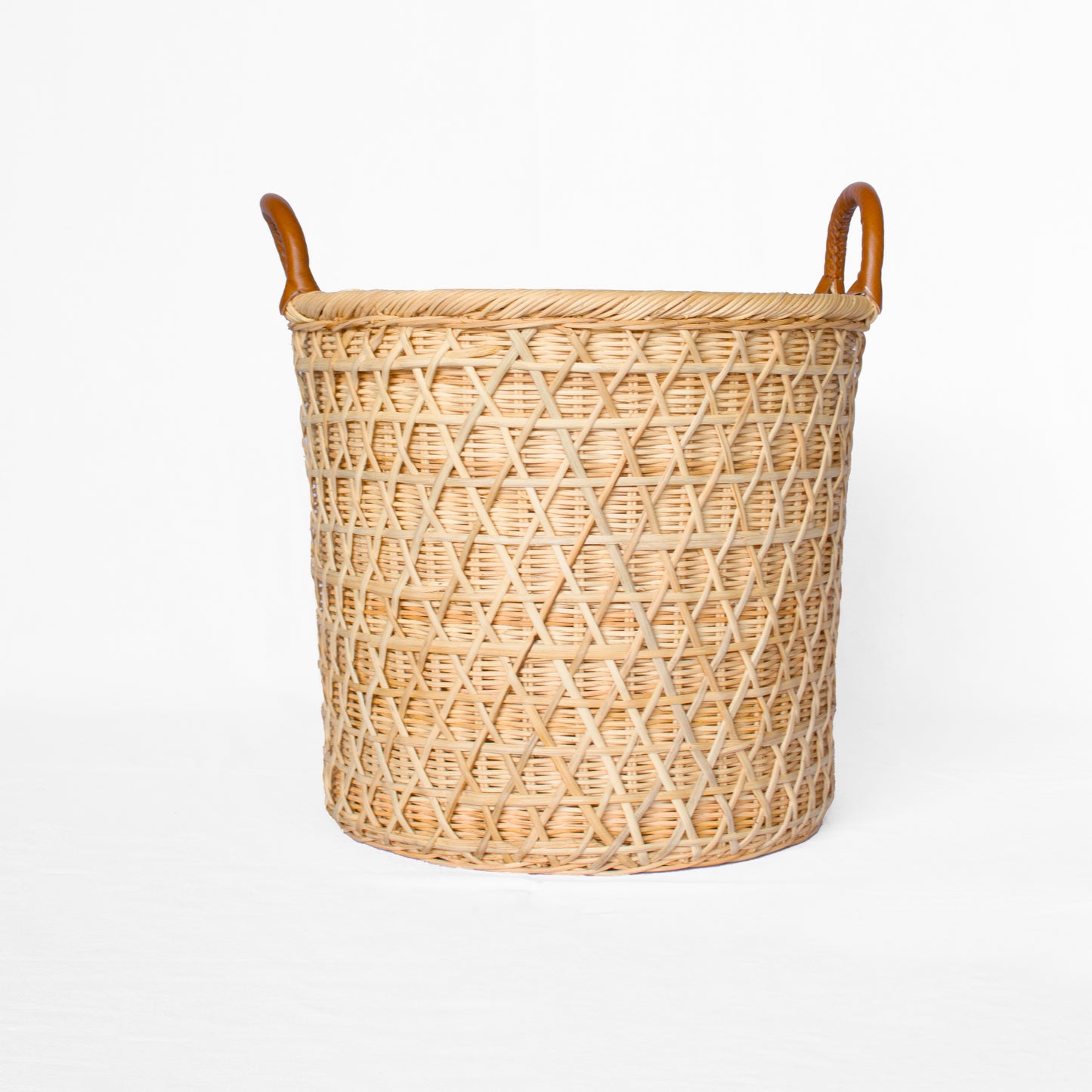Wicker Round Basket with Faux Leather Handles