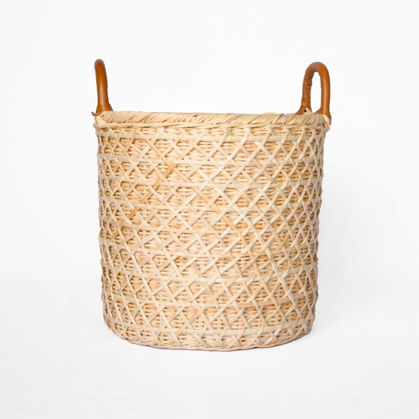 Wicker Round Basket with Faux Leather Handles