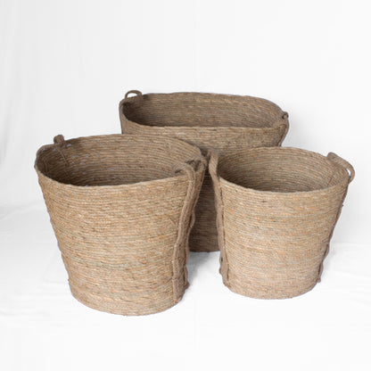 Oval Natural Grass Woven Basket with Grass Handle