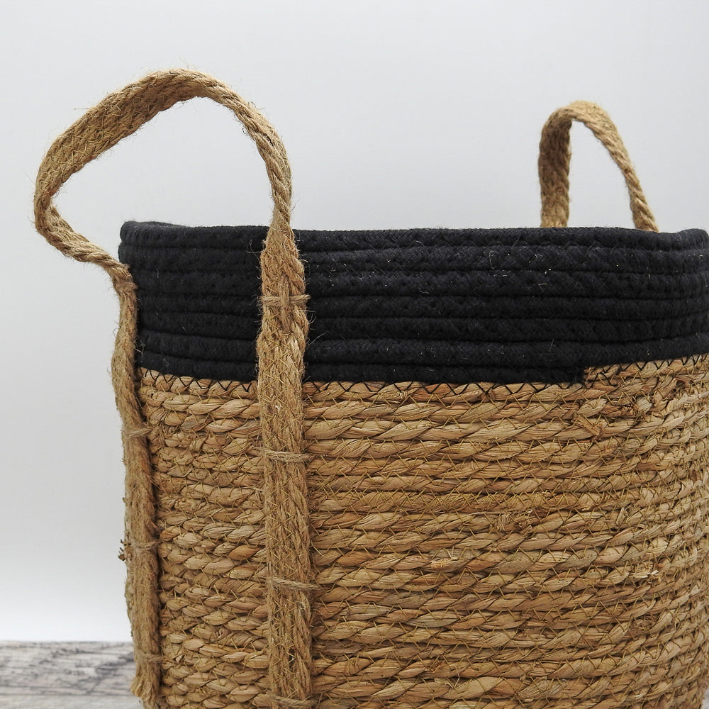 Black Cotton Rope Top with Grass Bottom and Hemp Handle