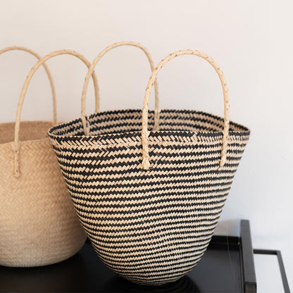 iLala Black and Natural Striped Hand-Woven Shopper