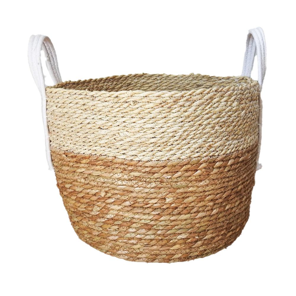 Natural Two-tone Basket with White Cotton Handles
