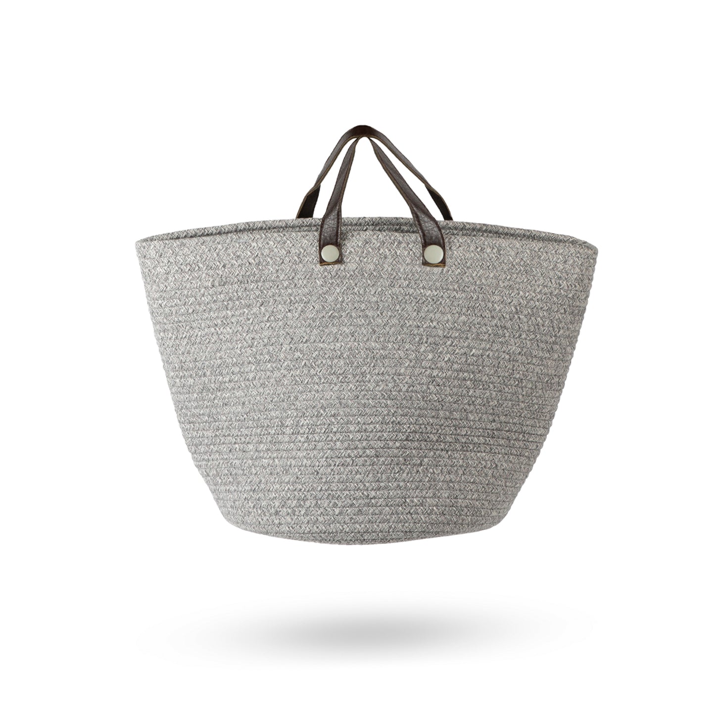 Grey Cotton Basket with Faux Leather Handles