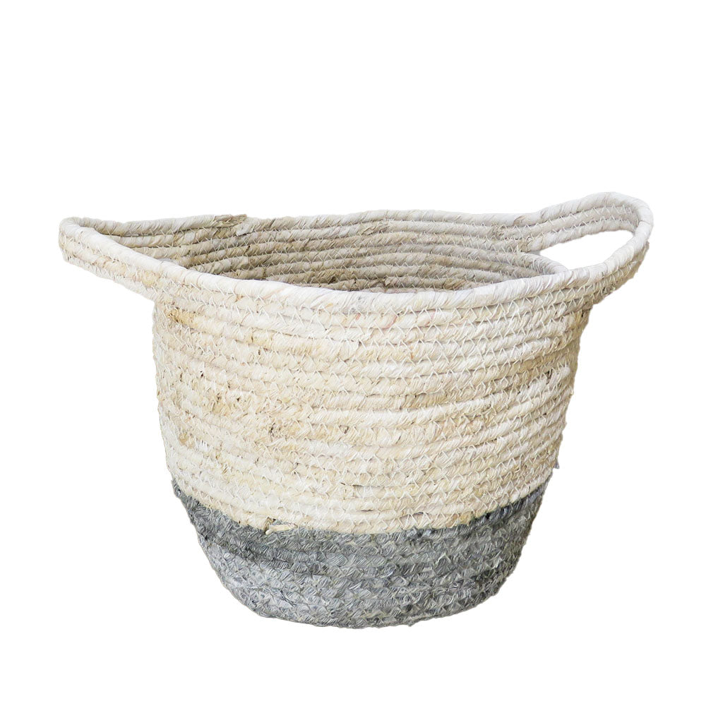 Painted White Basket with Grey Bottom