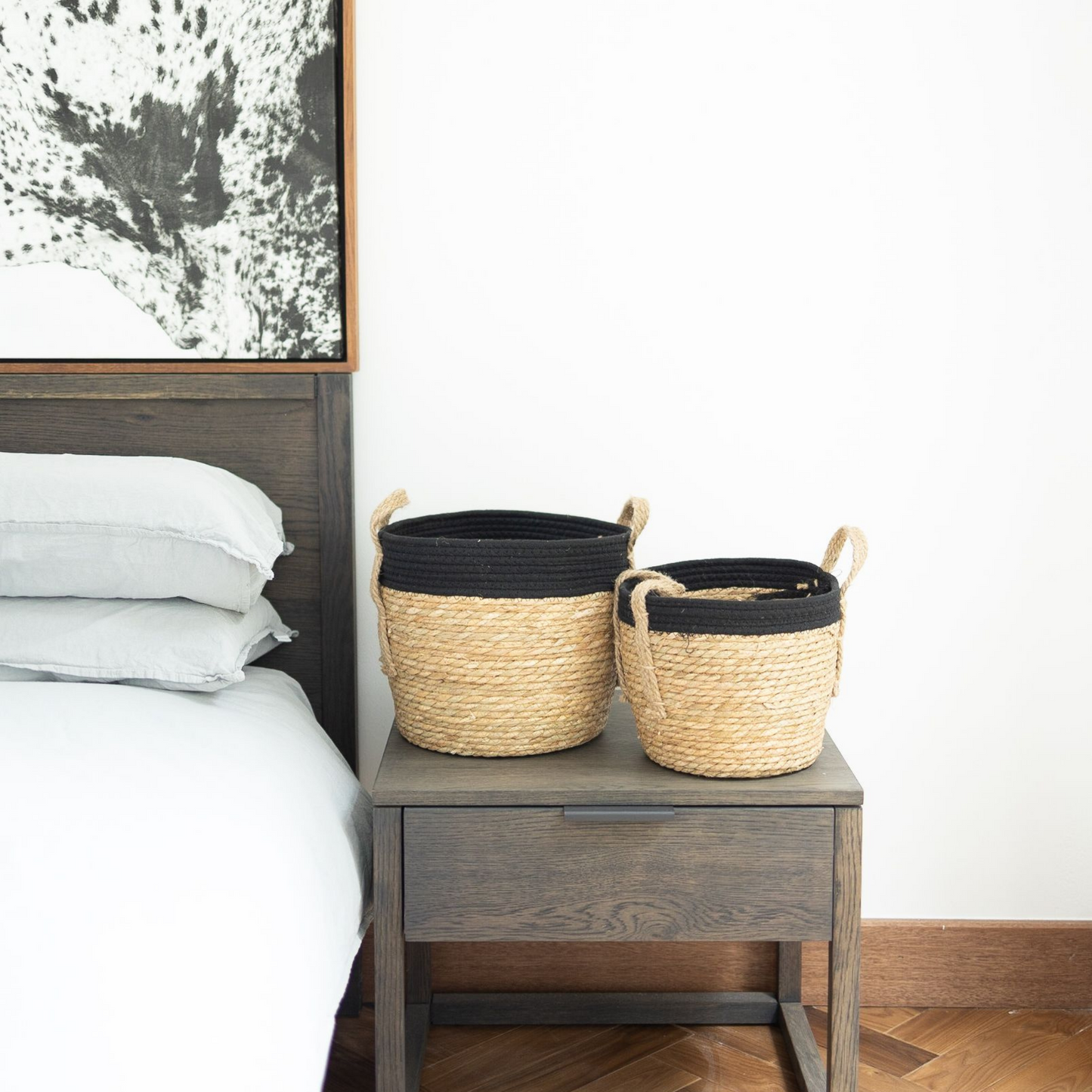 Black Cotton Rope Top with Grass Bottom and Hemp Handle