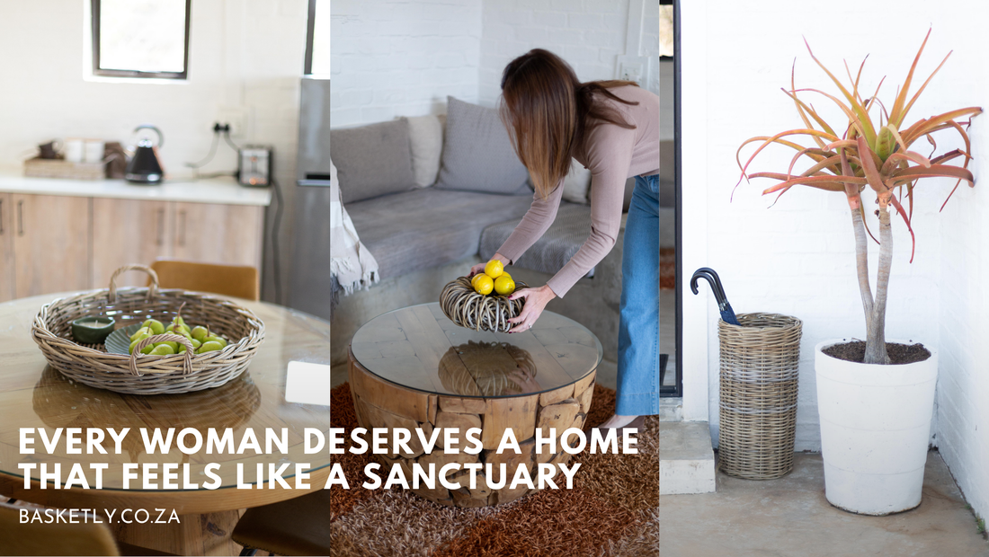 Calm, styled home with handwoven Basketly baskets and natural fibre décor