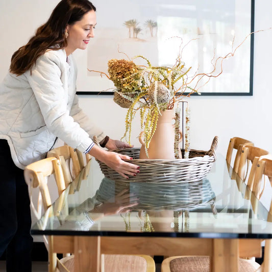 Round Rattan Basket on Dining room table