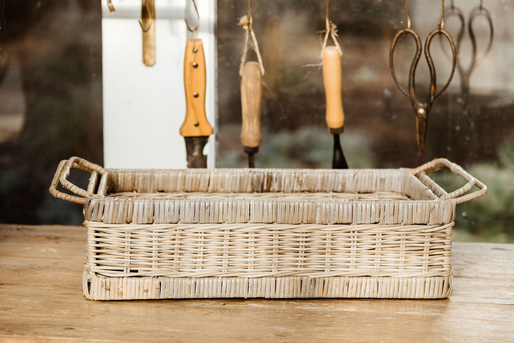 Pre-Order - Willow Rattan Deep Serving Tray with Metal Frame