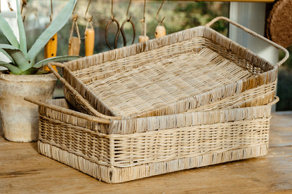 Pre-Order - Willow Rattan Deep Serving Tray with Metal Frame