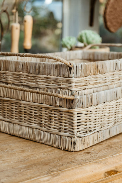 Pre-Order - Willow Rattan Deep Serving Tray with Metal Frame