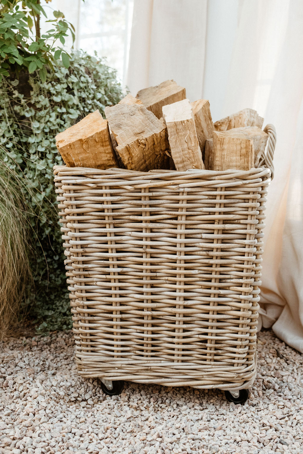 Pre-Order -Rattan Storage Basket on Wheels