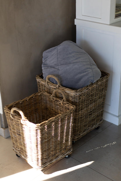 Pre-Order -Rattan Storage Basket on Wheels