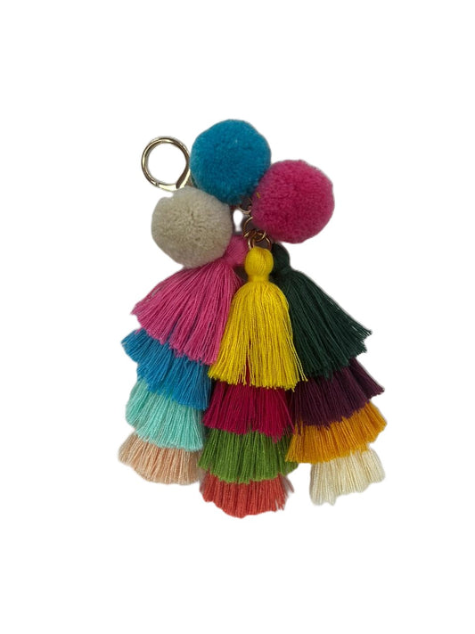 Rainbow Triple Tassel and Bobble Keyring