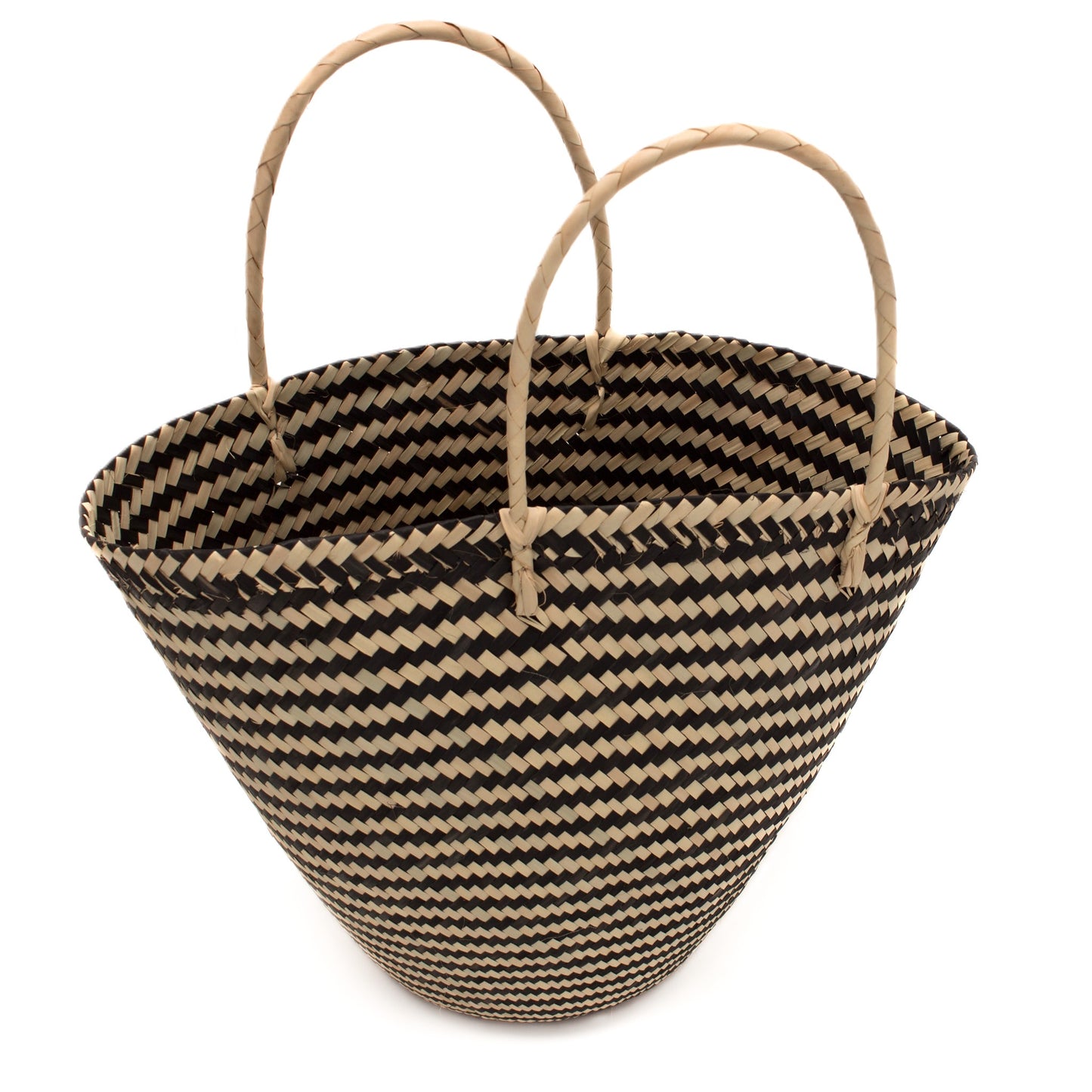 iLala Black and Natural Striped Hand-Woven Shopper