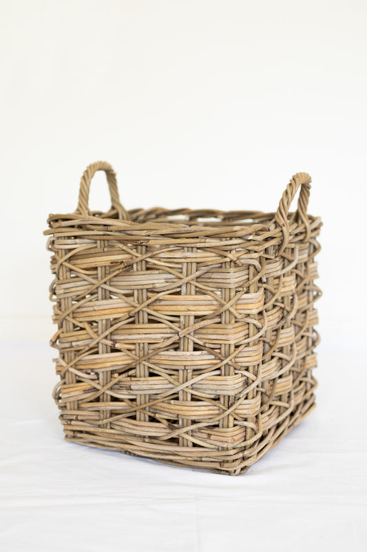 Rattan Square Basket Kubu Grey X Weave