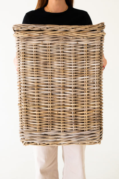 Large Rattan Tall Rectangular Laundry Basket