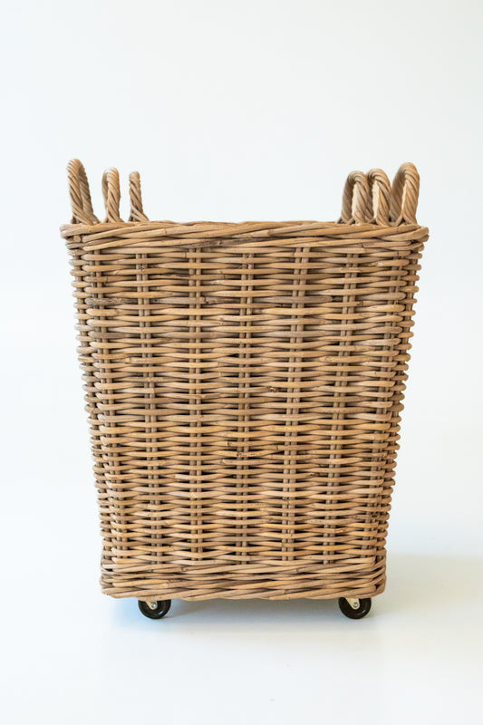 Rattan Square Kubu Grey Storage Baskets on Wheels