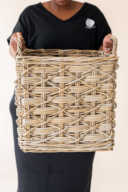 Rattan Square Basket Kubu Grey X Weave
