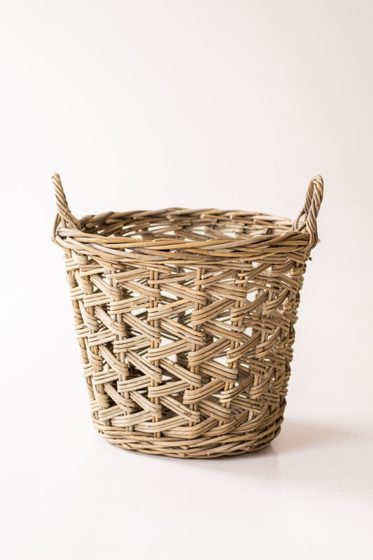 Rattan Cross Weave Tapered Basket Kubu Grey