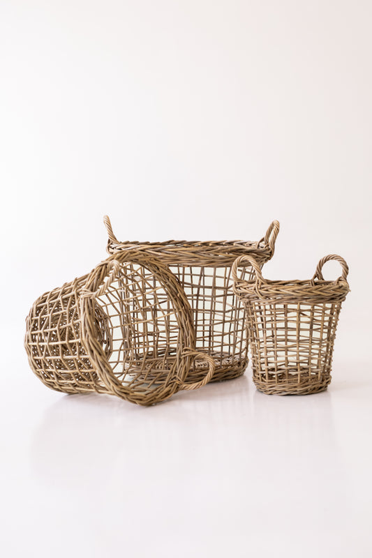 Rattan Open Weave Round Tapered Basket Kubu Grey