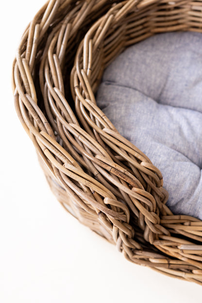 Rattan Oval Pet Bed with Pillow