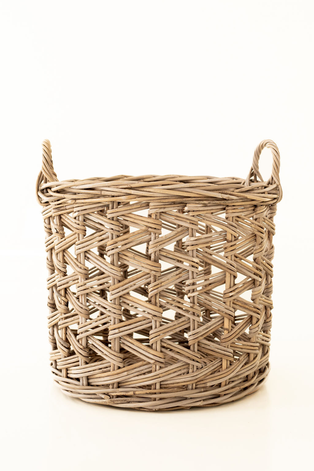 Rattan Cross Weave Round Basket Kubu Grey