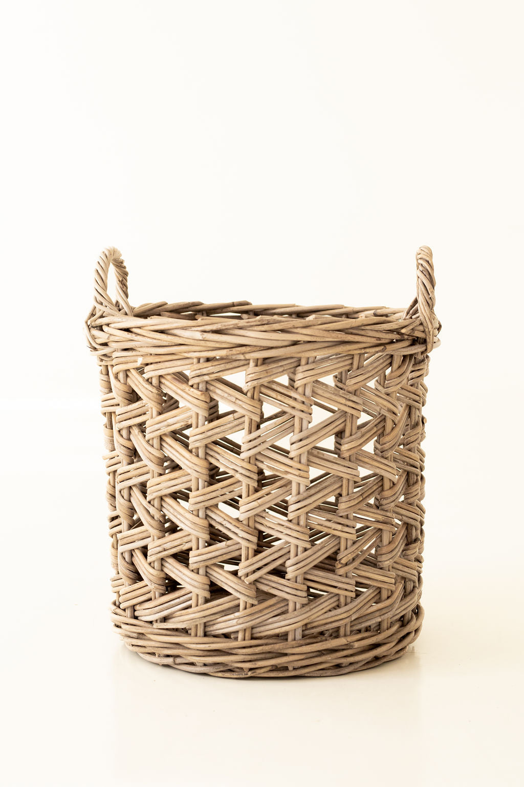 Rattan Cross Weave Round Basket Kubu Grey