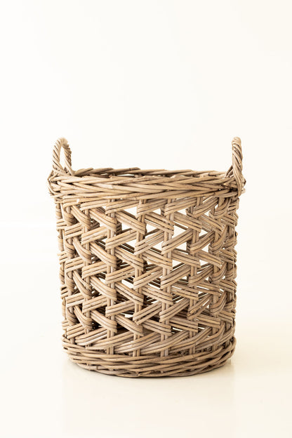 Rattan Cross Weave Round Basket Kubu Grey